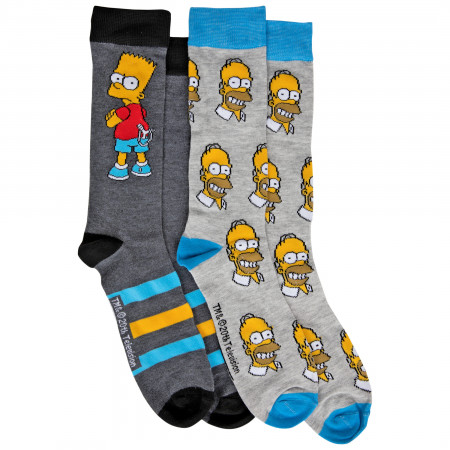 The Simpsons Bart Character and Homer Heads All Over 2-Pack Crew Socks